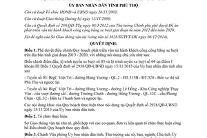 Quyết định 3209/QĐ-UBND 2014 điều chỉnh Quy hoạch phát triển vận tải hành khách xe buýt Phú Thọ