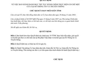 Quyết định 2650/QĐ-UBND 2014 thủ tục hành chính cơ chế một cửa Sở thông tin truyền thông Thừa Thiên Huế