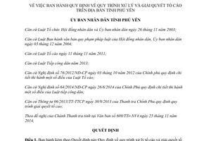 Quyết định 49/2014/QĐ-UBND quy trình xử lý tố cáo giải quyết tố cáo tỉnh Phú Yên