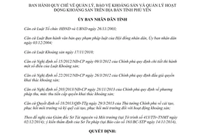 Quyết định 48/2014/QĐ-UBND Quy chế quản lý bảo vệ khoáng sản hoạt động khoáng sản tỉnh Phú Yên