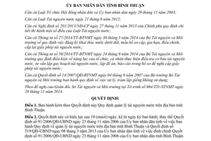 Quyết định 54/2014/QĐ-UBND quản lý tài nguyên nước trên địa bàn tỉnh Bình Thuận