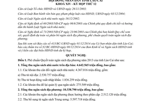 Nghị quyết 33/2014/NQ-HĐND quyết toán ngân sách địa phương năm 2013 tỉnh Lào Cai