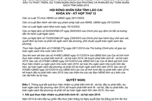 Nghị quyết 32/2014/NQ-HĐND phát triển kinh tế xã hội dự toán ngân sách địa phương Lào Cai 2015