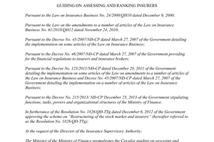 Circular No. 195/2014/TT-BTC guiding on assessing and ranking insurers