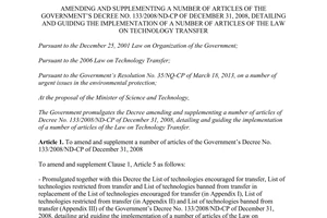 Decree No. 120/2014/ND-CP amending Decree No. 133/2008/ND-CP guiding on technology transfer