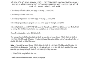 Quyết định 71/2014/QĐ-TTg sửa đổi 140/2008/QĐ-TTg sắp xếp lại xử lý nhà đất thuộc sở hữu Nhà nước