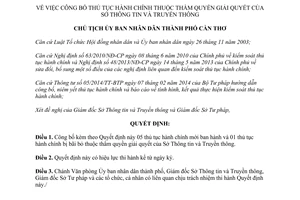 Quyết định 3771/QĐ-UBND năm 2014 thủ tục hành chính thuộc thẩm quyền giải quyết Sở Thông tinTruyền thông Cần Thơ