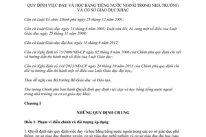 Quyết định 72/2014/QĐ-TTg dạy học bằng tiếng nước ngoài trong nhà trường cơ sở giáo dục khác