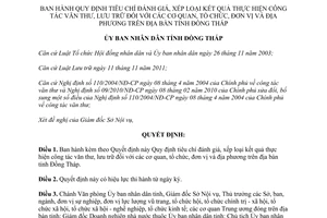 Quyết định 1279/QĐ-UBND-HC tiêu chí đánh giá xếp loại thực hiện công tác văn thư lưu trữ Đồng Tháp 2014