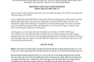 Nghị quyết 26/2014/NQ-HĐND Phí sử dụng đường bộ đối với xe mô tô cho các xã Ninh Bình
