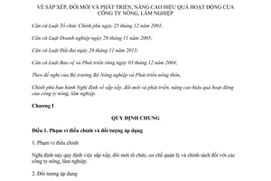 Nghị định 118/2014/NĐ-CP sắp xếp đổi mới phát triển nâng cao hiệu quả hoạt động công ty nông lâm nghiệp