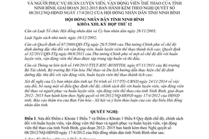 Nghị quyết 36/2014/NQ-HĐND sửa đổi Quy định chế độ huấn luyện viên vận động viên thể thao Ninh Bình