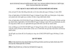 Quyết định 6187/QĐ-UBND 2014 Kế hoạch kiểm soát thủ tục hành chính 2015 Hồ Chí Minh