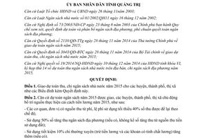 Quyết định 47/2014/QĐ-UBND giao dự toán thu chi ngân sách nhà nước 2015 Quảng Trị