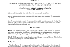 Nghị quyết 28/2014/NQ-HĐND phát triển kinh tế xã hội quốc phòng an ninh 2015 Bà Rịa Vũng Tàu