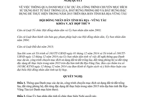 Nghị quyết 34/2014/NQ-HĐND dự án công trình chuyển mục đích sử dụng đất 2015 Bà Rịa Vũng Tàu