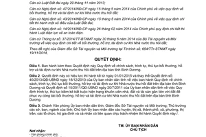 Quyết định 51/2014/QĐ-UBND chính sách trình tự thủ tục bồi thường hỗ trợ tái định cư khi thu hồi đất Bình Dương