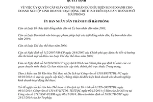 Quyết định 2844/2014/QĐ-UBND cấp Giấy chứng nhận đủ điều kiện kinh doanh thể thao Hải Phòng