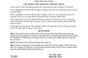 Quyết định 1403/QĐHC-CTUBND thủ tục hành chính thuộc thẩm quyền sở nông nghiệp Sóc Trăng 2014