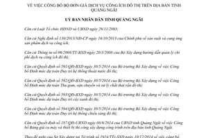 Quyết định số 460/QĐ-UBND công bố bộ đơn giá dịch vụ công ích đô thị Quảng Ngãi 2014