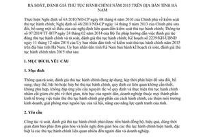 Kế hoạch 2289/KH-UBND rà soát đánh giá thủ tục hành chính Hà Nam 2015 2014