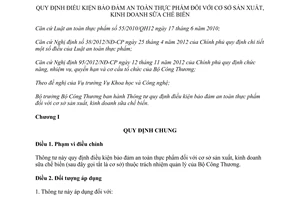 Thông tư 54/2014/TT-BCT bảo đảm an toàn thực phẩm cơ sở sản xuất kinh doanh sữa chế biến