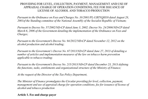 Circular No. 196/2014/TT-BTC fee for issuance of license of alcohol and tobacco production