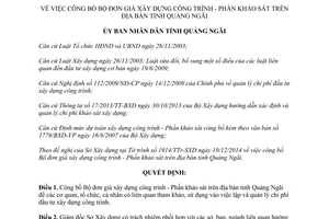 Quyết định 459/QĐ-UBND công bố bộ đơn giá xây dựng công trình phần khảo sát Quảng Ngãi 2014