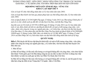 Nghị quyết 43/2014/NQ-HĐND chế độ trợ cấp khuyến khích công viên chức Bà Rịa Vũng Tàu