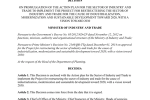 Decision 11476/QD-BCT restructuring sector industry trade industrialization modernization sustainable development