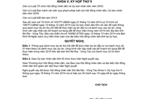 Nghị quyết 33/2014/NQ-HĐND dự án thu hồi đất công trình kế hoạch sử dụng đất 2015 Bà Rịa Vũng Tàu