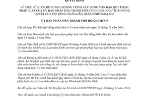 Quyết định 6226/QĐ-UBND năm 2014 sửa đổi Chương trình xây dựng văn bản pháp luật Hồ Chính Minh