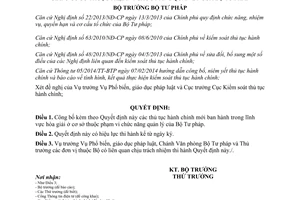 Quyết định 3404/QĐ-BTP 2014 công bố thủ tục hành chính mới ban hành trong lĩnh vực hòa giải ở cơ sở