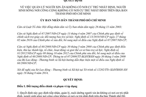 Quyết định 49/2014/QĐ-UBND quản lý người xin ăn không có nơi cư trú nhất định Hồ Chí Minh