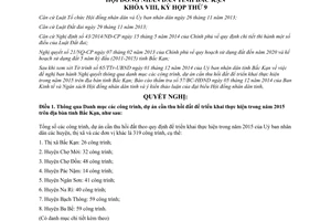 Nghị quyết 41/2014/NQ-HĐND công trình dự án cần thu hồi đất để triển khai thực hiện 2015 Bắc Kạn