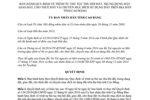 Quyết định 41/2014/QĐ-UBND thu hồi trưng dụng giao đất cho thuê đất chuyển mục đích sử dụng Cao Bằng