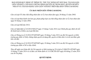 Quyết định 43/2014/QĐ-UBND thủ tục đăng ký đất đai tài sản gắn liền với đất cấp giấy chứng nhận Cao Bằng