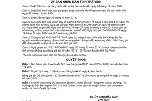 Quyết định 40/2014/QĐ-UBND ban hành Bảng giá đất 05 năm 2015 2019 Trà Vinh