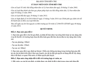 Quyết định 34/2014/QĐ-UBND hạn mức giao đất ở có vườn ao cùng một thửa đất đang có nhà ở Bến Tre