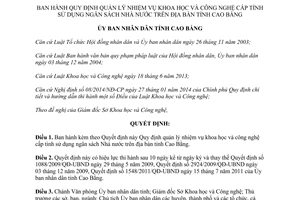 Quyết định 49/2014/QĐ-UBND quản lý nhiệm vụ khoa học công nghệ cấp tỉnh Cao Bằng