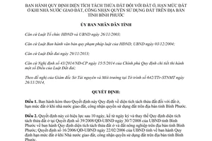 Quyết định 31/2014/QĐ-UBND diện tích tách thửa đất đối với đất ở hạn mức đất ở tỉnh Bình Phước