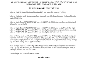 Quyết định 36/2014/QĐ-UBND mức thu lệ phí trước bạ ô tô chở người dưới 10 chỗ ngồi tỉnh Trà Vinh