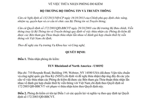Quyết định 1938/QĐ-BTTTT năm 2014 thừa nhận phòng đo kiểm Bộ Thông tin Truyền thông