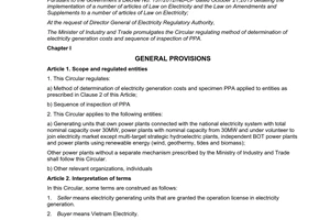 Circular No. 56/2014/TT-BCT method of determination of electricity generation costs