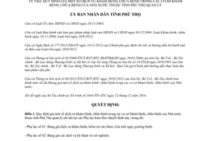 Quyết định 21/2014/QĐ-UBND giá khám chữa bệnh trong cơ sở khám chữa bệnh Nhà nước Phú Thọ
