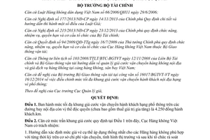 Quyết định 3282/QĐ-BTC năm 2014 mức tối đa khung giá cước vận chuyển hành khách hạng vé phổ thông trên các đường bay nội địa