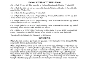 Quyết định 39/2014/QĐ-UBND bồi thường hỗ trợ tái định cư khi Nhà nước thu hồi đất Hậu Giang