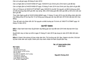 Quyết định 40/2014/QĐ-UBND ban hành bảng giá đất năm 2015 Cao Bằng