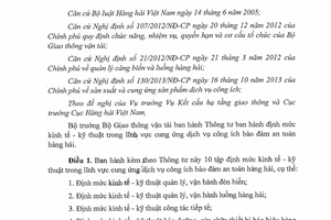 Thông tư 76/2014/TT-BGTVT Định mức kinh tế kỹ thuật cung ứng dịch vụ công ích an toàn hàng hải