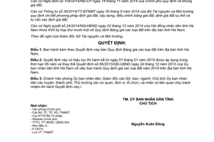 Quyết định 50/2014/QĐ-UBND ban hành quy định Bảng giá các loại đất 2015 2019 Hà Nam